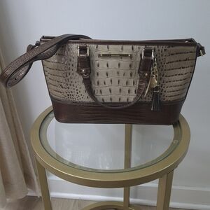 Brahmin Tan and Brown Crocodile Embossed Shoulder Bag